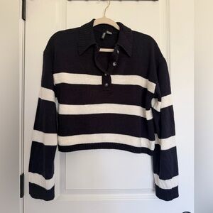 DIVIDED by H&M | Navy and White Thick Striped Knit Sweater w/ Collar and Buttons